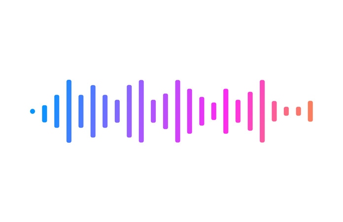 Vícebarevná zvuková vlna, odstíny přecházejí z modré do nachové, růžové a oranžové