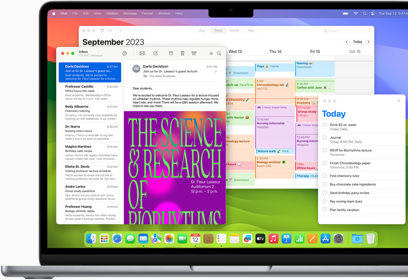 A Mail, a Naptár és az Emlékeztetők egy MacBook Airen