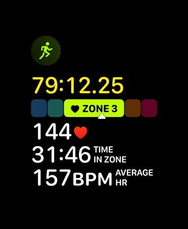Workout aplikācija, pulsa zonu rādītāji, pulss 3. zonā