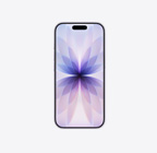 iPhone 17، الجزء الأمامي الخارجي، لون ليلكي ناعم، Dynamic Island في الوسط أعلى الشاشة